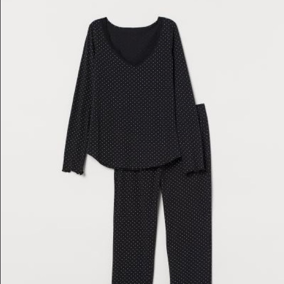 Black/ White Dotted Pajama Set - Picture 1 of 6